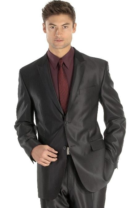 Shiny sharkskin Men's Suit Side-Vented Black