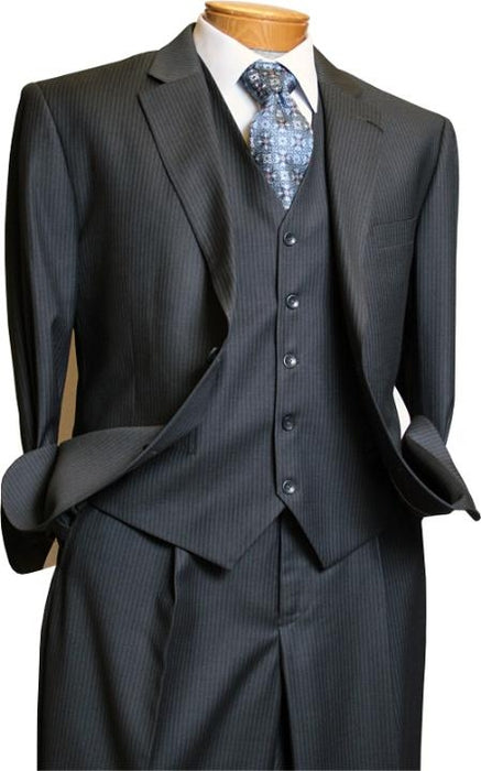 Signature Platinum Stays Cool Discounted Sale Men's 3 Piece Grey Pinstripe Italian Design three piece suit mensusa