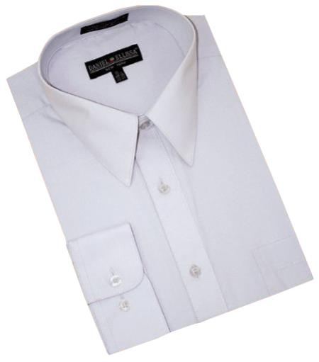 Silver Grey Cotton Blend Convertible Cuffs Men's Dress Shirt mensusa