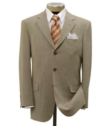 Simple Tan ~ Beige Men's Dress Ultra Smooth Stretch Fabric is Wrinkle and Stain-Resistant Rayon Available in 2 or Three ~ 3 Buttons Style Regular Classic Cut Cheap Priced Business Suits Clearance Sale mensusa