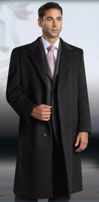 Single Breasted 3 Button Jet Black Men's Dress Coat Full Length Wool and Cashmere Men's Overcoat mensusa