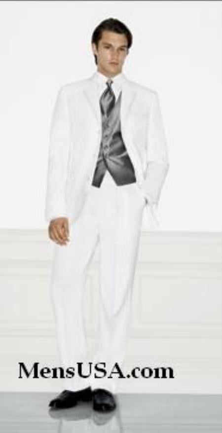 Single Breasted EXTRA FINE HAND MADE White Tuxedo Dress Suit mensusa