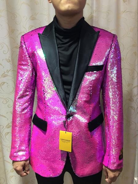 Alberto Nardoni Brand Fuchsia ~ Hot Pink Shiny (Wholesale Price $95) Shiny Flashy paisley blazer mens