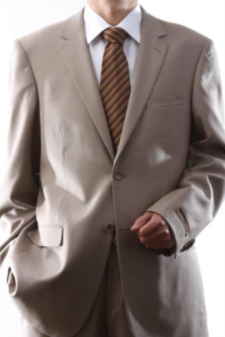 Men's 2 Button Super 140s Tan ~ Beige Dress Suit Tan