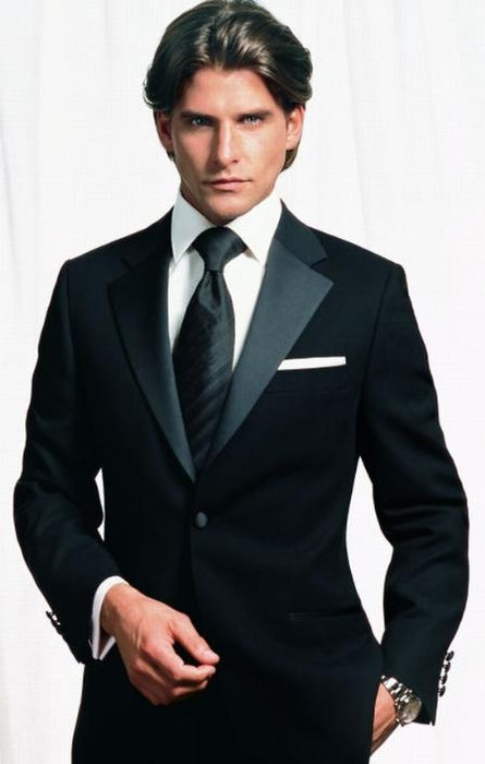 Black Tapered Tuxedo 2 Button Tuxedo Wool for Men