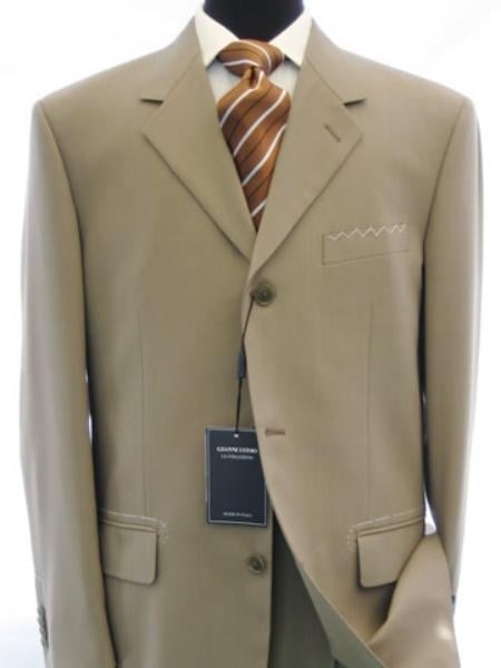 Soft Solid Three Button Drak Tan ~ Beige/ Taup Business Super 140'S Wool Dress Cheap Priced Business Suits Clearance Sale Available In 2 Or 3 Buttons Style Regular Classic Cut - mensusa