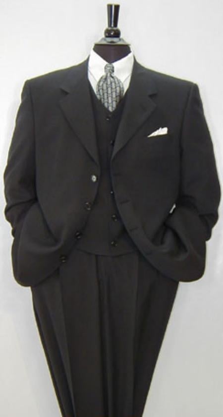 Solid Black Super 150's Men's 3 buttons Luxurious High End Side Vented jacket Suit - mensusa