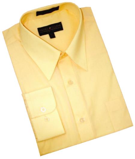 Solid Canary Yellow Cotton Blend Dress Shirt With Convertible Cuffs Men's Dress Shirt mensusa