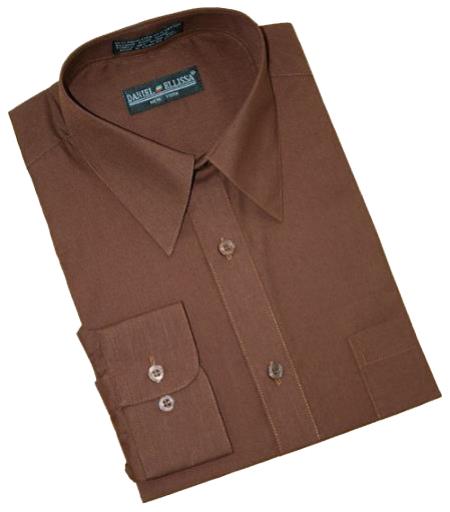 Solid Chocolate Brown Cotton Blend Convertible Cuffs Men's Dress Shirt mensusa