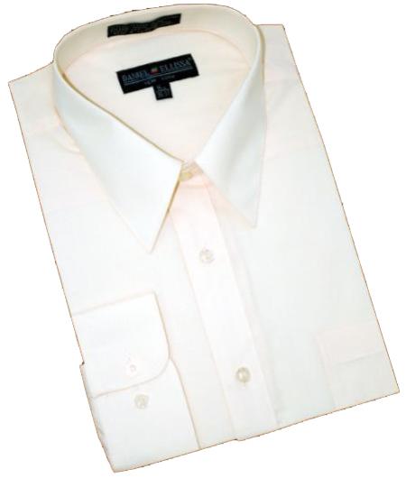 Solid Cream Ivory Cotton Blend Convertible Cuffs Men's Dress Shirt mensusa