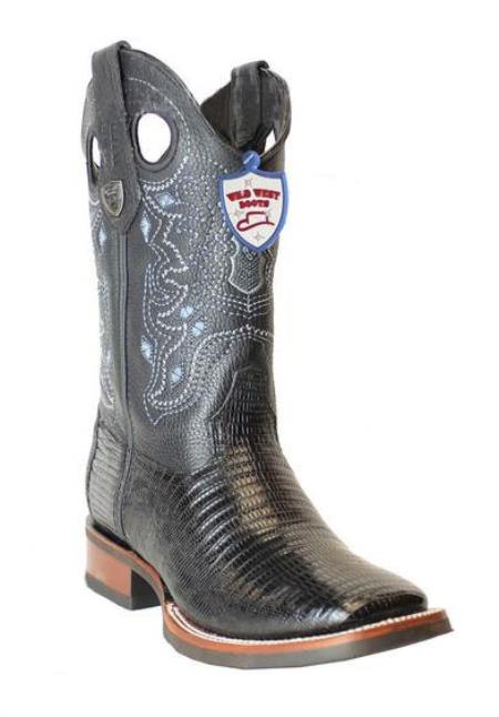 Men's Genuine Teju Lizard Black Wild West Square Toe Leather Handcrafted Dress Cowboy Boot Cheap Priced For Sale Online