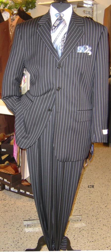 Super 120's Sharp Black Pinstripe Super 120's Available in 2 or 3 Buttons Style Regular Classic Cut - mensusa