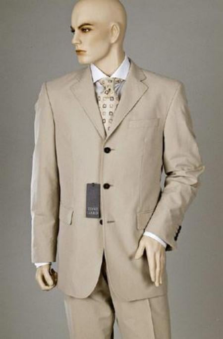 Tan - Beige Double Vent Super 120'S Men's Dress Buienss 3 Buttons Cheap Priced Business Suits Clearance Sale - mensusa