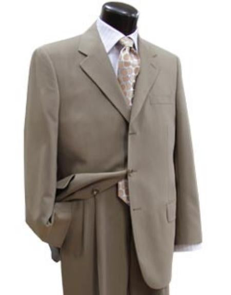 Taup/Tan ~ Beige Super 100'S Business Discounted Cheap Priced Business Suits Clearance Sale Available In 2 Or 3 Buttons Style Regular Classic Cut - mensusa