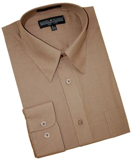 Taupe Cotton Blend Convertible Cuffs Men's Dress Shirt mensusa