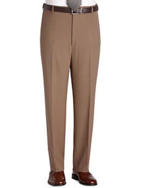 Taupe Flat Front Regular Rise Slacks mensusa