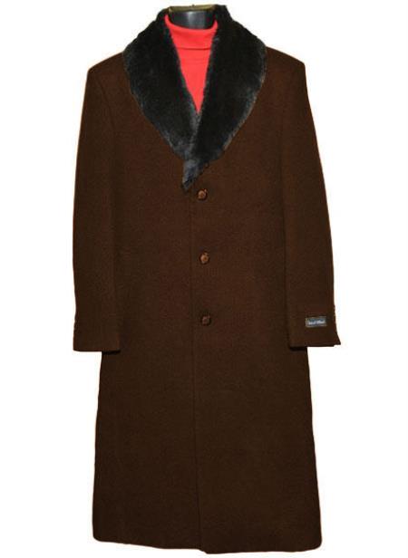 Men's Dress Coat(Removable ) Fur Collar 3 Button Full Length Overcoat ~ Long Men's Dress Topcoat - Winter coat full length Fabric Also