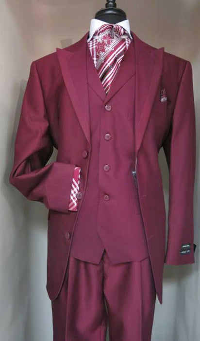 Mens Three Piece Suit - Vested Suit Mens Darker Burgundy ~ Wine ~ Maroon Suit