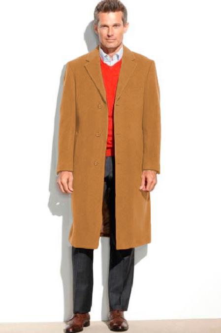 Camel Men's Dress Coat full length Overcoat ~ Long Men's Dress Topcoat - Winter coat (Cashmere Touch (not cashmere))