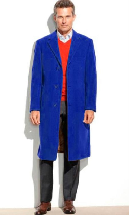 Royal Blue Men's Dress Coat full length Overcoat ~ Long Men's Dress Topcoat - Winter coat (Cashmere Touch (not cashmere))