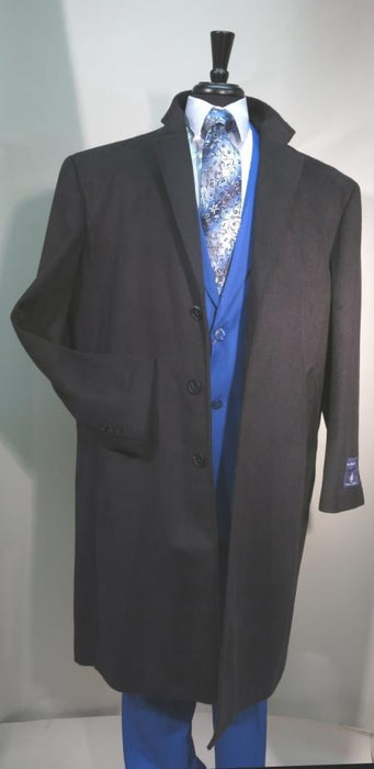 Men's Dress Coat 3 Button Long Wool Blend Charcoal Color Full Length Overcoat