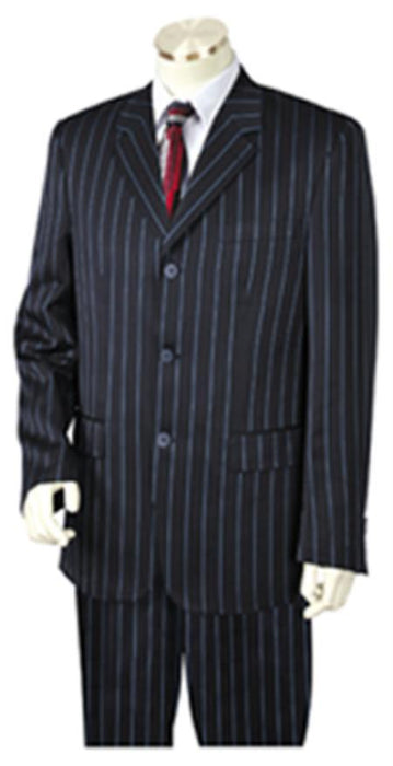 Men's Dark Navy-blue Pinstripe 3 Button Vested Wide Leg Pants