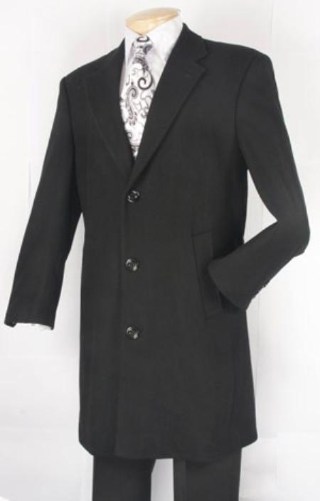 Three Quarters Length Men's Dress Coat Black Fully Lined Men's Overcoat Wool Blend Men's Car Coat mensusa