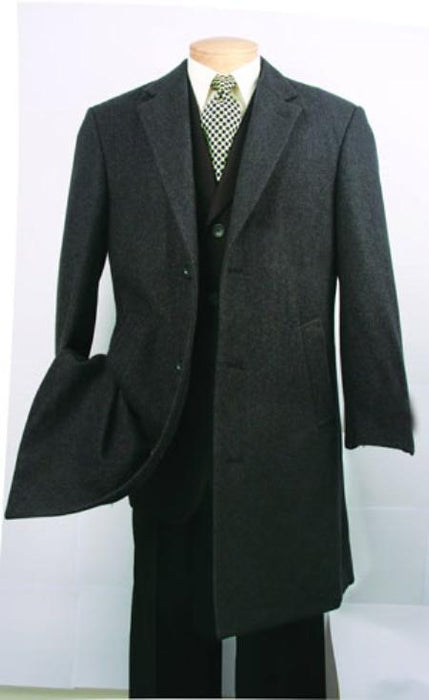 Three Quarters Length Men's Dress Coat Charcoal Fully Lined Men's Overcoat Wool Blend Men's Car Coat mensusa