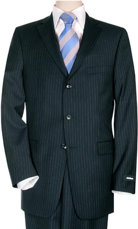 Three buttons Small Dark Navy Blue Pinstripe Super 140'S Man Suit 3 buttons Style ( Wholesale Price Available) - mensusa