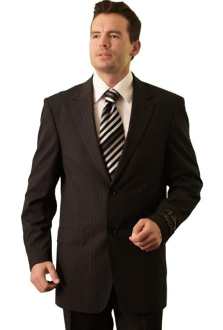 Trueran-Viscose Men's Black Pinstripe ~ Stripe Pattern Classic Cheap Priced discounted Cheap Business Suits Clearance Sale mensusa