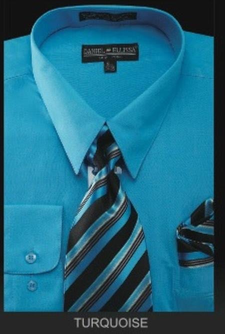 Affordable Clearance Cheap Mens Dress Shirt Sale Online Trendy - Mens Turquoise Dress Shirt PREMIUM TIE - turquoise ~ Light Blue Stage Party Men's Dress Shirt