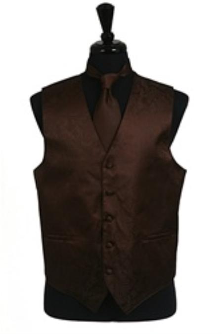 Tuxedo Vest - Wedding Vest Brown paisley tone on tone Vest ~ Waistcoat ~ Waist coat Tie Set - Men's Neck Ties - Mens Dress Tie - Trendy Mens Ties mensusa