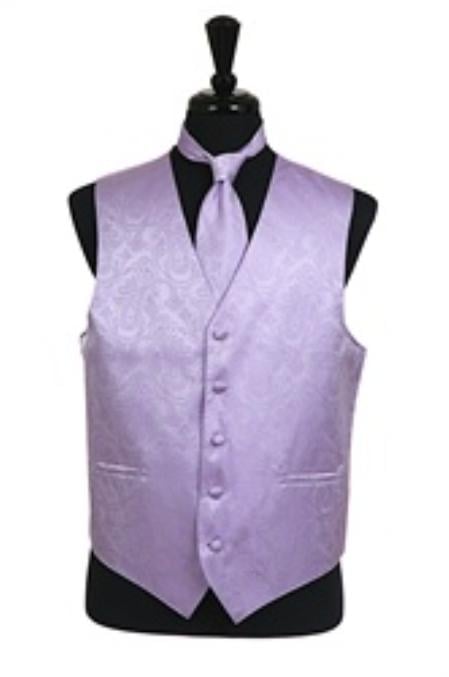 Tuxedo Vest - Wedding Vest Lavender paisley tone on tone Vest Waist coat Tie Set - Men's Neck Ties - Mens Dress Tie - Trendy Mens Ties mensusa