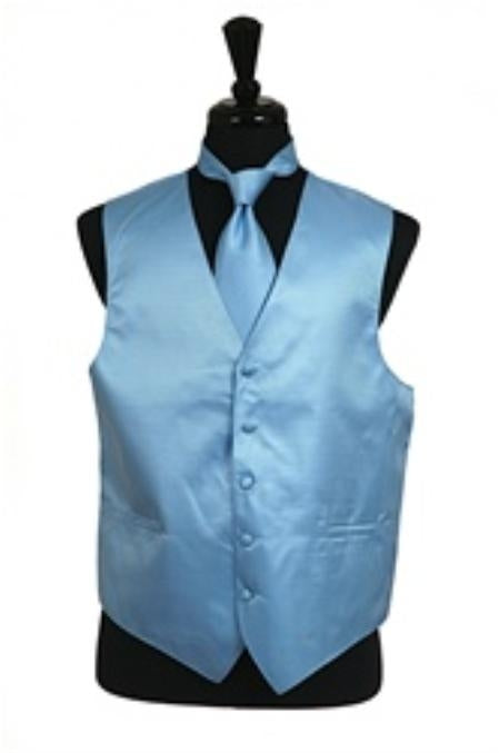 Tuxedo Vest - Wedding Vest Light Blue Welt pocket styling Waist coat Tie Set - Men's Neck Ties - Mens Dress Tie - Trendy Mens Ties mensusa