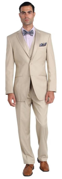 Men's Two Button Khaki ~ Tan ~ Sand Tuxedo Jacket & Pants Beige Sateen lapel Tuxedo Lapel & Buttons Wool Fabric