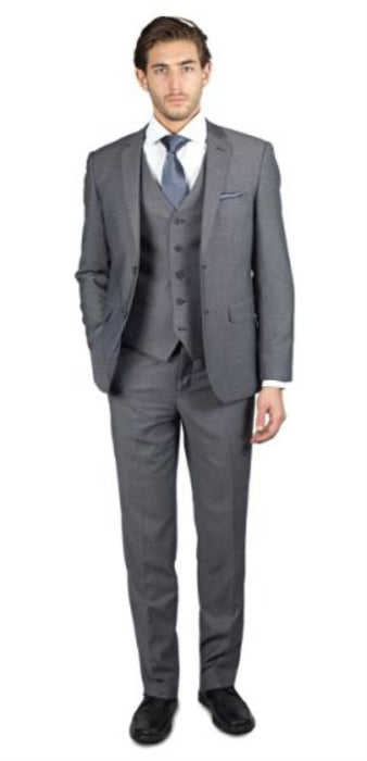 Men's 2 Button Birdseye Grey Three Piece TR Blend Suit