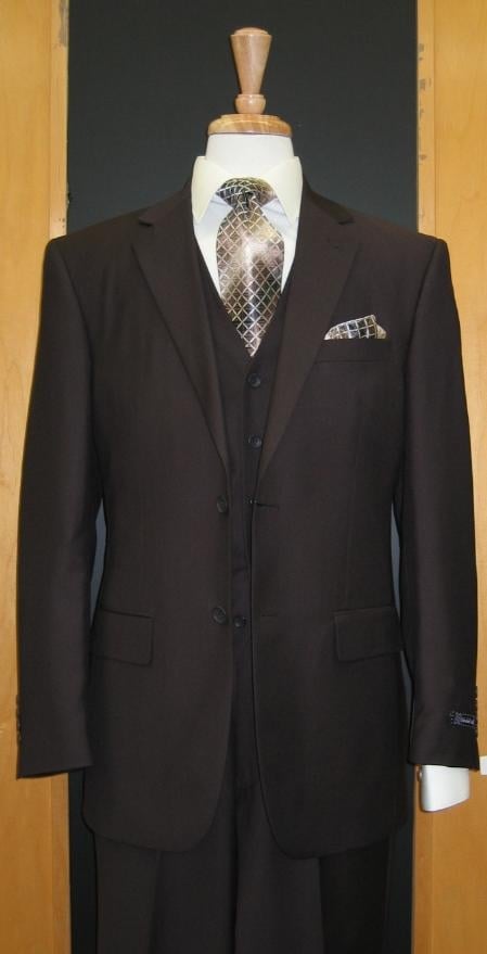 Two Button Brown Flat Front three piece suit mensusa