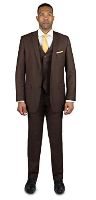 Men's Brown 2 Button Three Piece TR Blend Suit Affordable - Discounted Priced On Clearance Sale