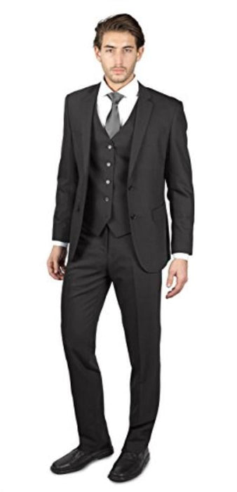 Men's Charcoal Grey 2 Button Three Piece TR Blend - Color: Dark Grey Suit