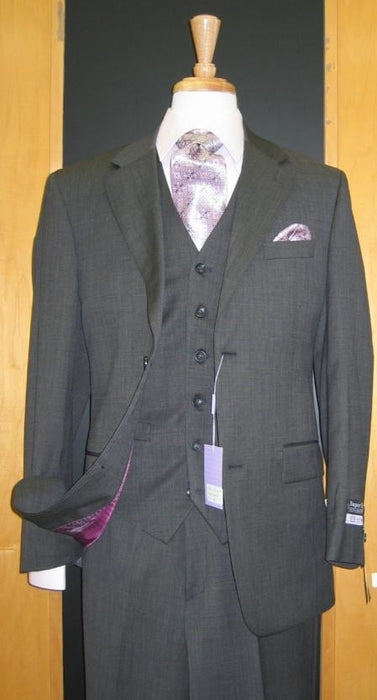 Two Button Dark Grey and Flat Front three piece suit mensusa