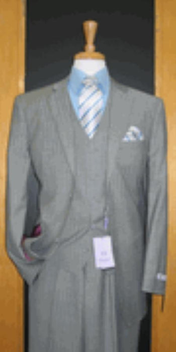 Two Button Grey Pinstripe and Flat Front three piece suit mensusa