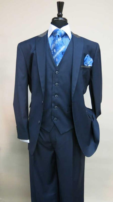 Mens Three Piece Suit - Vested Suit Mens Two Button Suit With Matching Vest Dark Navy Grey