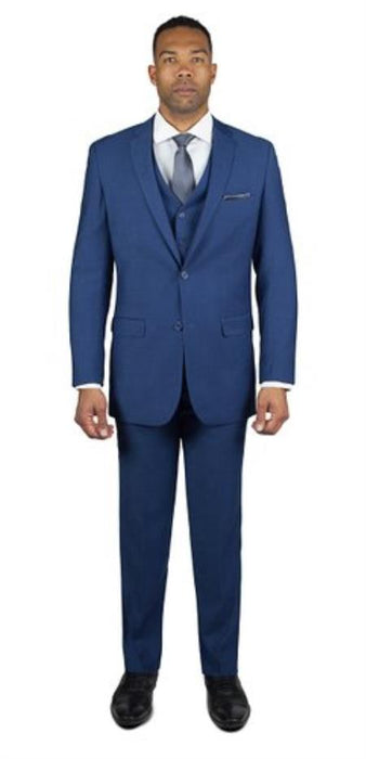 Men's Royal Blue Shark Skin 2 Button Three Piece TR Blend Dress Suits for Men Affordable - Discounted Priced On Clearance Sale