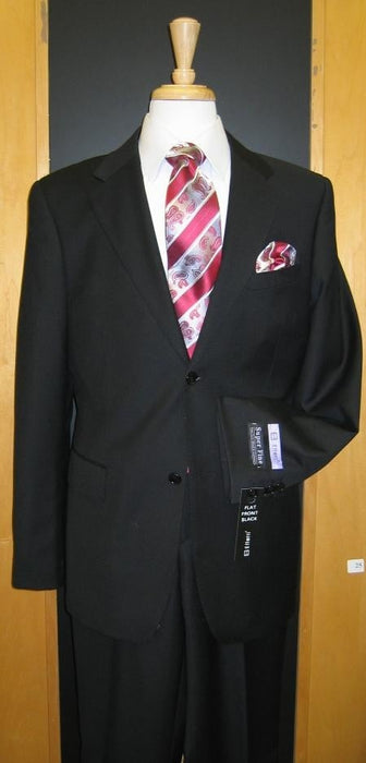 Two Button Solid Black Double Side Vent Suit mensusa