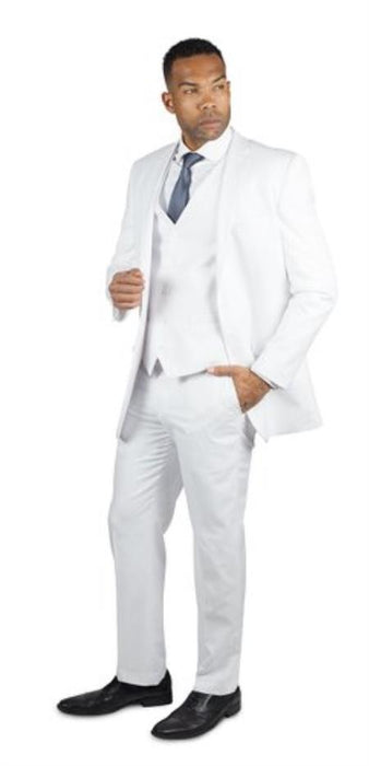 Men's White 2 Button Three Piece TR Blend Suit