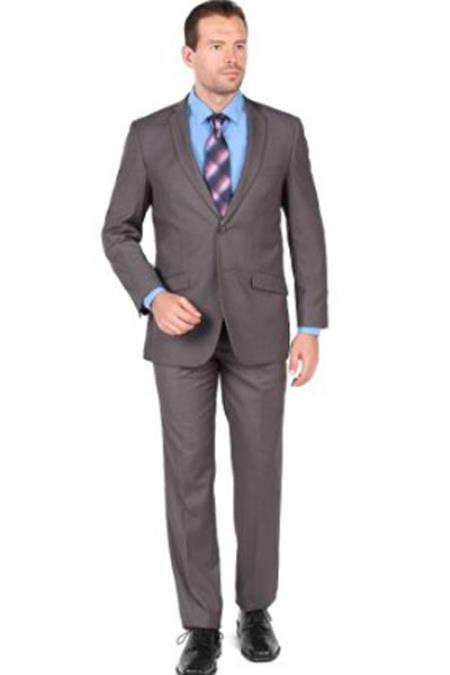 Men's Grey 2 Button Closure Slim Fit Suit