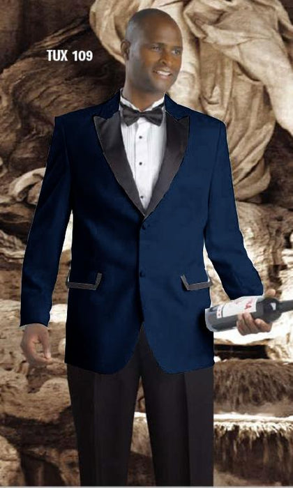 High Quality 2 Button Fashion Tuxedo For Men Peak Lapel with Black Satin Collar Dark Navy ~ Midnight blue - Three Piece Suit