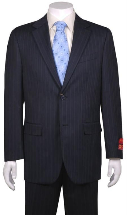 Navy Blue Suit For Men Stripe ~ Pinstripe Modern Fit 2 Button Vented without pleat flat front Pants