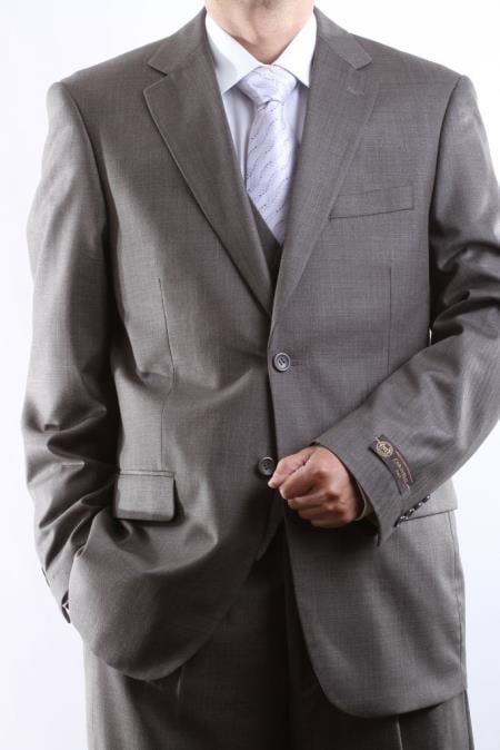 Men's 2 Button Taupe Tonal 3 Pieces Vested Dress Shadow Stripe Pinstripe tone on tone suit - Three Piece Suit