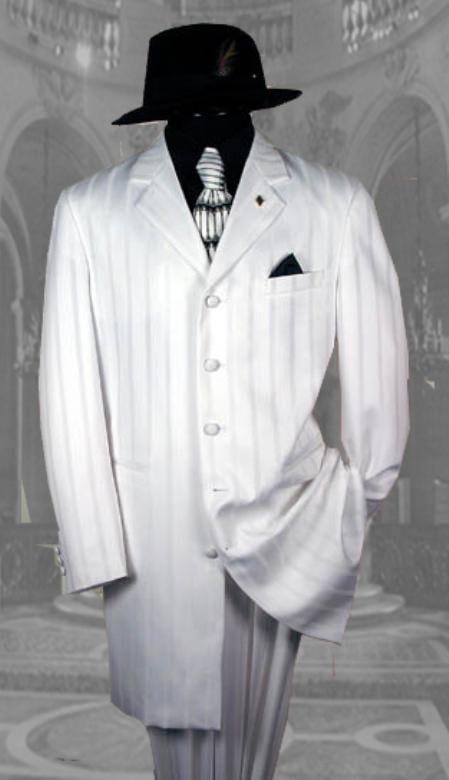 Unique Excluisve White & White Stripe tone on tone Shadow Fashion Long Tuxedo mensusa